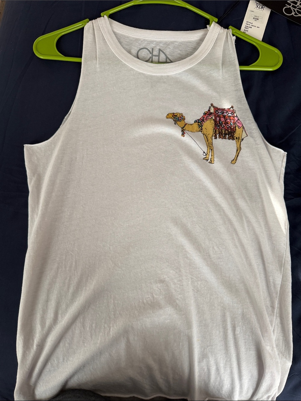 Chaser White Tank Top with Camel Graphic